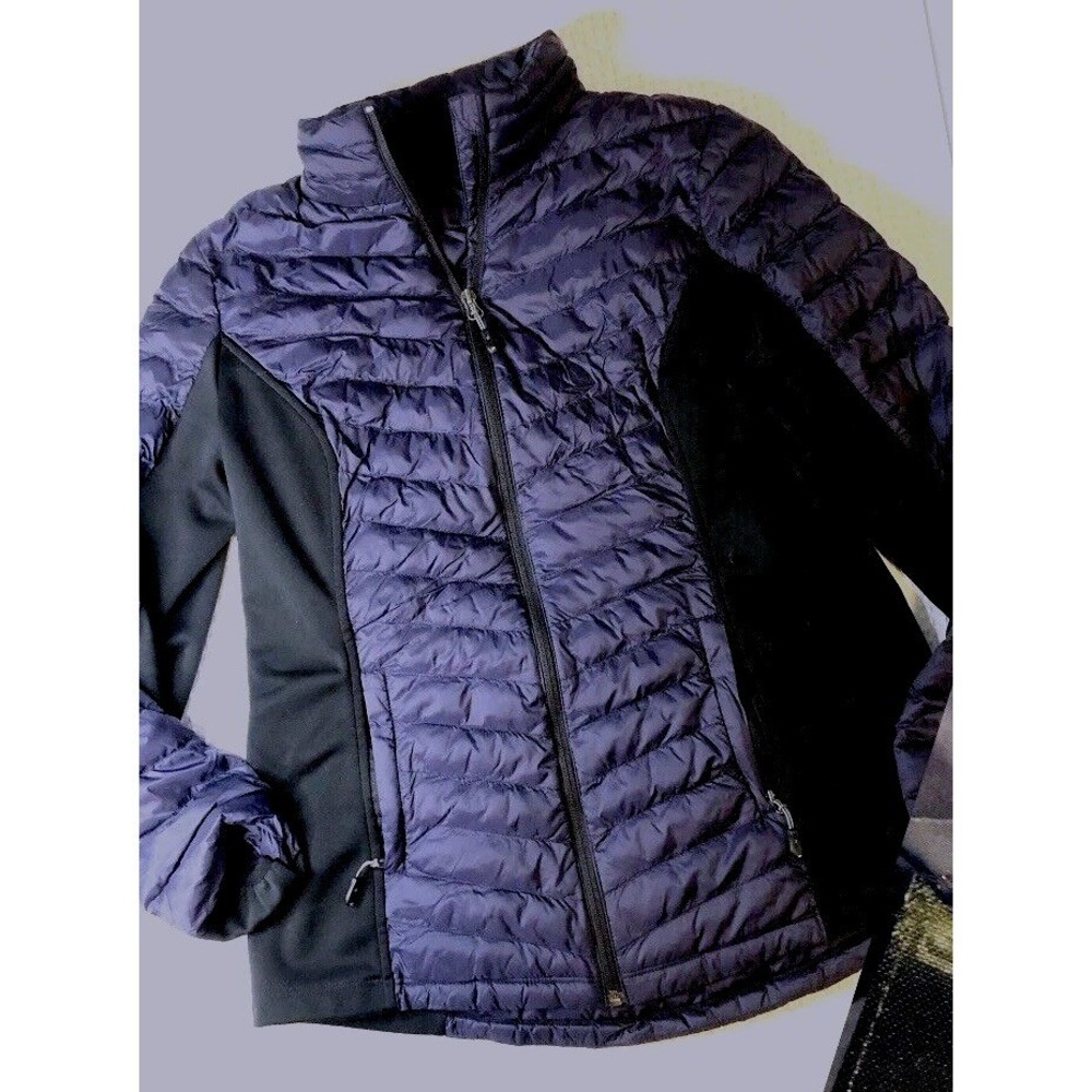 32 Degrees Heat Women's Medium Quilted Puffer FULL ZIP Coat Purple + Black